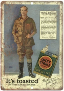 Lucky Strike Zigarette Martin Johnson Werbung 12" x 9" Reproduktion Blechschild Y54 - Bild 1 von 1