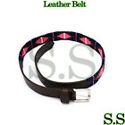 Genuine Leather Polo Men's Belt Navy Blue  Pink Hand Woven Pattern 95 CM BLT-06