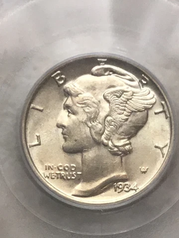 RARE 1934 10c PCGS AU 58 SILVER MERCURY DIME COIN # 43 Cover