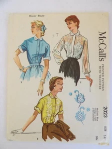 Vintage Sewing Pattern McCall's 2023, Blouses w/ Transfers Size 14 Dated 1955 - Picture 1 of 3