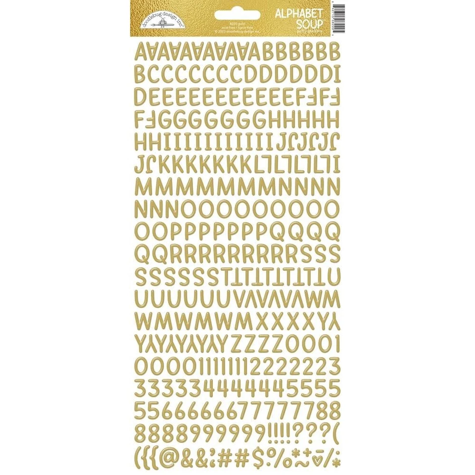 Doodlebug 13" Alphabet Soup Puffy Stickers Letters Numbers 250+ Gold Foil - Image 1 of 1