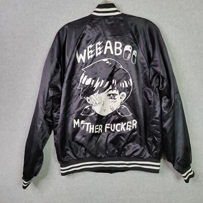 Omocat Weeaboo Bomber Jacket Rare 2014 Augusta Satin Black Nylon Snap Up - Image 1 of 4