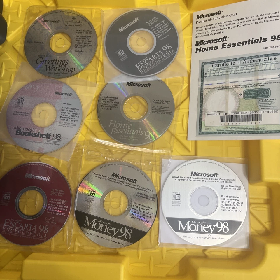 Vintage Software Lot Microsoft Money 98 Encarta Bookshelf Home Original CDs - Image 1 of 4