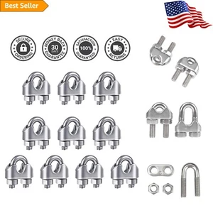 304 Stainless Steel M6 Cable Clamps - 10PCS Heavy-Duty U Bolt Set for Safety - Picture 1 of 7