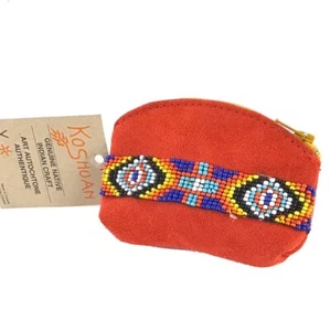ref 132R Porte monnaie rouge avec perles AMERINDIEN HURON 5 Nations Canada - Picture 1 of 3