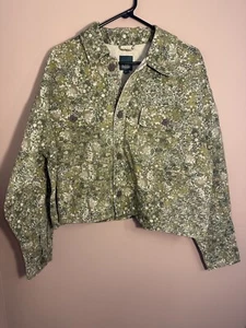 Wild Fable Size Large Women's Green Denim Floral Jacket Crop - Picture 1 of 6