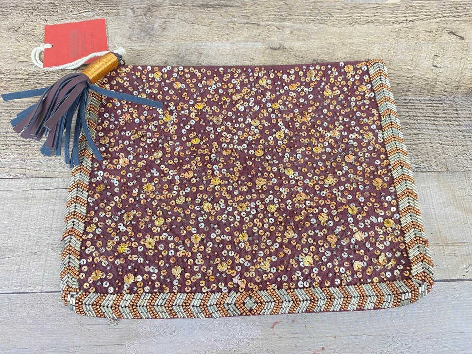 Bolsa de mão feminina MOSSIMO com lantejoulas borgonha enfeitada nova com etiquetas - Imagem 1 de 4