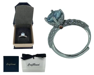 Craftuneed adjustable four prong angel wings faux diamond 18K platinum ring gift - Picture 1 of 7