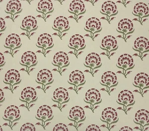 BALLARD DESIGNS KATIE RED GREEN FLAX FLORAL MULTIPURPOSE FABRIC BY YARD 54"W - Picture 1 of 6