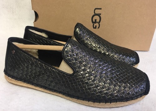 Ugg Australia Sandrinne cesto metallizzato nero espadrillas 1010196 Oxford ballerine