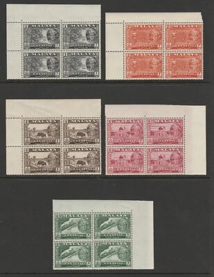 MALAYSIAN STATES KELANTAN SULTAN YAHYA PETRA 1961 SET x7 IN CORNER BLOCKS x4 MNH - Image 1 of 4