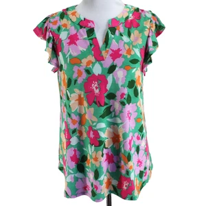 Dear Scarlett Lizzy Flatterärmel Top Damen Gr. L Mehrfarbig Blumenmuster Schlitz Ausschnitt - Bild 1 von 7