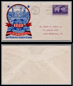 US FDC # 922 3c Railroad / Train  San Franciso Cachet Craft Staehle 1944, 0a1468 - Picture 1 of 1