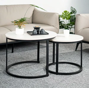 Juego de 2 mesas de centro redondas anidadas, mesa auxiliar para salón, multifunción - Imagen 1 de 6