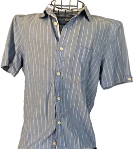 ESPRIT Shirt Blue/White StripeChest 38" Pure 100% Cotton Reg Fit Short Sleeve - Picture 1 of 10
