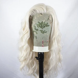 Long Wavy Synthetic Hair Lace Front Wig Pre Plucked Bleach blonde - Picture 1 of 8