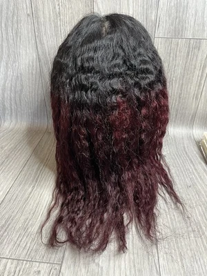 Peluca frontal de encaje cabello humano negro borgoña Ombré JC 18 pulgadas con pelo de bebé C1 Foto 1 de 4