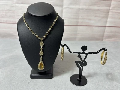 "Collar y pendiente Monet melocotón facetado estrás gota en Y cristal tono dorado 16""" Foto 1 de 4