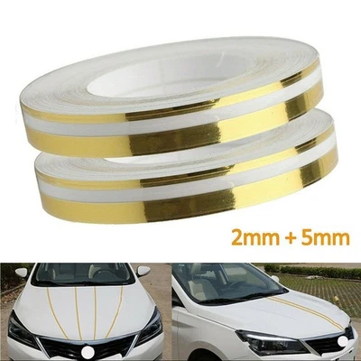 2pcs Auto Righe Adesivi Antigraffio Raffreddamento Stile Doppio Linea Oro - Immagine 1 di 4