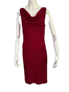 Vintage Red Sparkly Floral Cowl Neck Dress Medium Dark Romance Y2K 90s - Picture 1 of 9