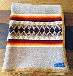 Antique Pendleton Blanket Beaver State Throw 1920s Beige Orange Red - Picture 1 of 23