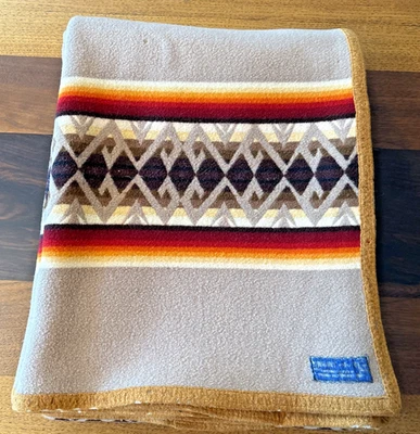 Antique Pendleton Blanket Beaver State Throw 1920s Beige Orange Red - Image 1 of 4