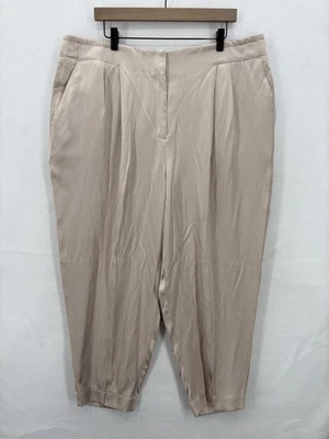 Express Pants Womens XL Beige Ankle High Rise Tapered Dress Trouser Office Satin - Image 1 of 4