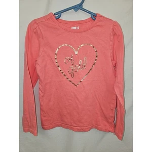 Crazy 8 Girls Long Sleeve Shirt, Heart Gold Graphic, Size S (5-6), Coral - Picture 1 of 6