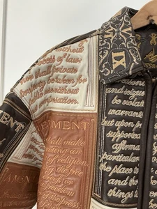 RARE NWOT L Wissam Bill Of Rights Patriotic Freedom Embroidered Leather Jacket - Picture 1 of 18