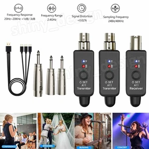 Wireless XLR Adapter System Dual Transmitter + Receiver for Mic Guitar Mixer - Picture 1 of 15
