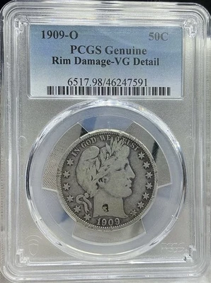Полдоллара Барбера 1909-O PCGS очень хорошее состояние детализация повреждение, почти полная свобода - Изображение 1 из 2