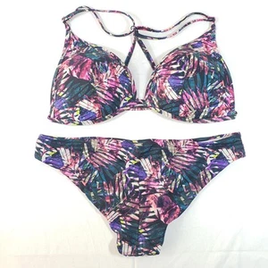 Victoria's Secret Pink Bikini Womens Medium Palm Print Strappy Swim Set Swimsuit - Picture 1 of 8