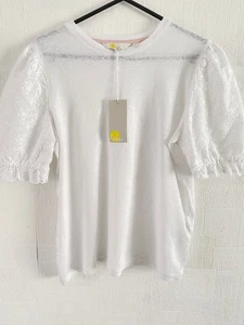 BODEN white broderie sleeve linen t-shirt size 8 NEW.----T0935 - Picture 1 of 5