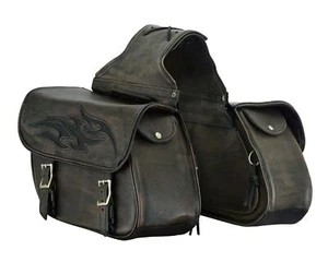 14.5" W DISTRESSED BROWN LEATHER MOTORCYCLE 2PC SADDLEBAGS FOR HONDA - HDD96 - Foto 1 di 14