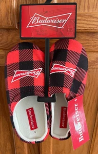 Budweiser Logo Flannel Print Men's House Slippers Multi-Color Size Small - Picture 1 of 4