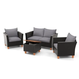 4 Pcs Patio Conversation Set 2 x 1 Storage Side Coffee Table w/ Loveseat 2 Chair - Picture 1 of 9
