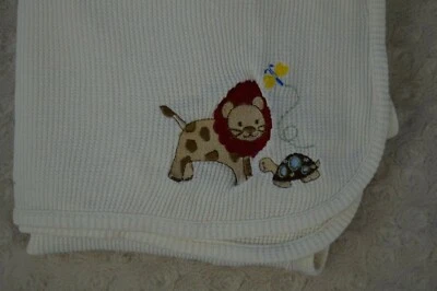 Bright Future Lion Turtle Thermal Baby Blanket Waffle Weave Cream Off White Tan - Image 1 of 4