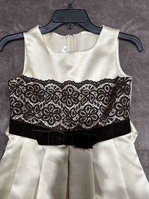 bonnie jean девочек платье атласный бежевый с коричневый кружевной праздник Sz 10 - Изображение 1 из 4