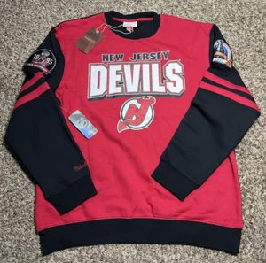 NEW Mitchell & Ness New Jersey Devils NHL All Over Crewneck 2.0 Patches (Medium) - Picture 1 of 6