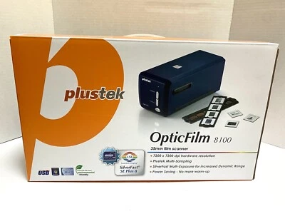 Plustek OpticFilm 8100. With 2 -35mm slides, Ethernet & power wires, Case New - Image 1 of 4