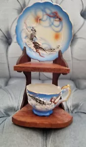 Tazza da tè e piattino vintage miniatura NIKONIKO scalloped blu drago Giappone/supporto - Foto 1 di 5