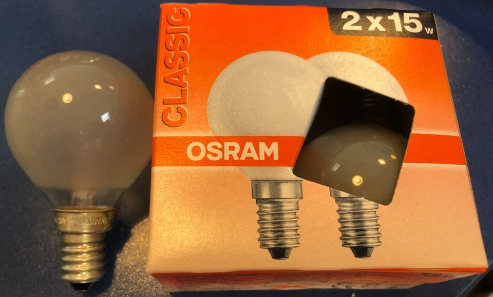2 X Osram Tropfen Lampe E14 15W MATT Glühlampe Glühbirne sanftes Licht DIMMBAR ! - Bild 1 von 1