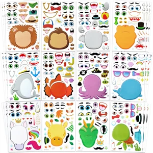 36Pc Make a Face Stickers, 9X6 In, Animal Mix & Match, Safari Sea Fantasy - Picture 1 of 12