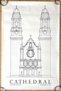 St. Ceilia's Cathedral Omaha Thomas Kimball Vtg Original Art Poster 23 x 34.75" - Picture 1 of 10