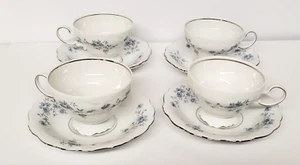 Johann Haviland Footed Cup and Saucer Blue Garland Tea Coffee Set of 4 Germany - Imagen 1 de 11