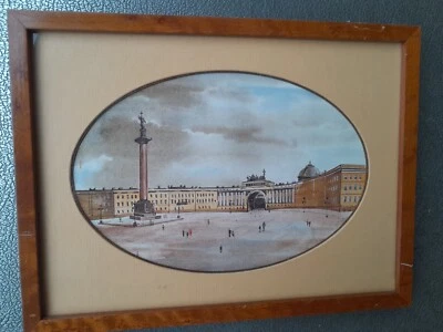 peinture ancienne vue de saint Pétersbourg Russie place du Palais miniature - Photo 1/3
