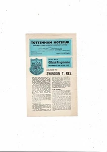 1966/67 Tottenham Hotspur v Swindon Town Football Combination Programme - Picture 1 of 3