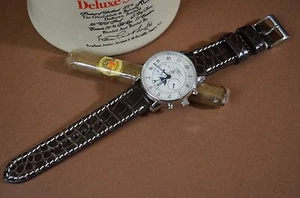 CORREA RELOJ 22 20 18 MM AUTENTICA PIEL ALIGATOR MARRON II HECHA A MANO UBRIQUE - Picture 1 of 12