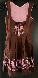 Mädchen Damen Trachten Kleid Dirndl braun mit rosa Stickerei Gr. 34 - Picture 1 of 2