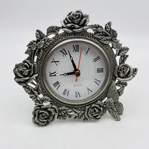 Rose & Butterfly Silver Tone Clock Sun(R) *CLOCK DOES NOT WORK* - Picture 1 of 9